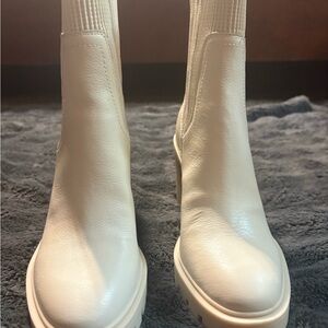 Dolce Vita White Ankle Booties with Block Heel